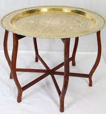 Vintage 30 Quot Chinesehand Engraved Brass Tray Table Folding Teak Wood Spider Leg Stand Gold Coffee Table Brass Tray Table Antique Coffee Tables