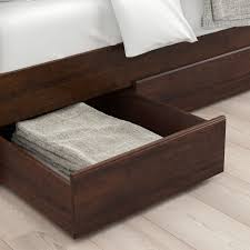 81 w king bed white high gloss wooden base modern design square headboard. Songesand Bed Frame With 4 Storage Boxes Brown Luroy Queen Ikea In 2021 Bed Frame With Storage Storage Boxes Bed Frame