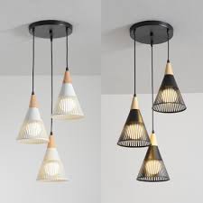 3 Lights Cone Pendant Light Nordic Style Metal Hanging Lamp In Black White For Dining Room Takeluckhome Com