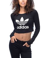 Black Adidas Crop Tops For Girls Adidas Trefoil Crop Fitted Long Sleeve Black T Shirt Zumiez Adidas Outfit Clothes Clothes Collection