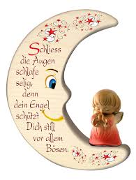 Mond Mit Schutzengel Rot Gute Nacht Gebet Holz Geschnitzt 12 Cm Kinderzimmer