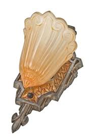 This wall sconce looks like a family heirloom that has been handed down for generations. Original C 1930 S American Art Deco Style Wall Mount Fleur De Lis Single Light Slip Shade Wall Sconce With Two Tone Baked Enameled Shade