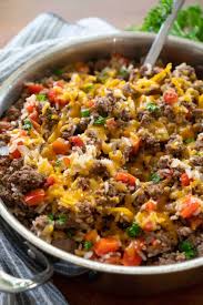 This is a simple ground beef stew recipe made with potatoes, carrots, and beef stock. Ground Beef And Rice Skillet Dinner Shaken Together