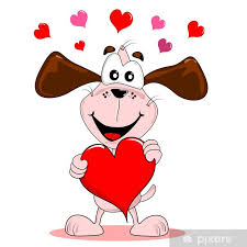 Aufkleber Cartoon Hund ein großes rotes Herz hält Liebe • Pixers ...