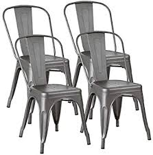 Amazon Com Jummico Metal Dining Chair Stackable Indoor Outdoor Industrial Vintage Chairs Bistro Kitchen Cafe In 2020 Metal Chairs Metal Dining Chairs Vintage Chairs