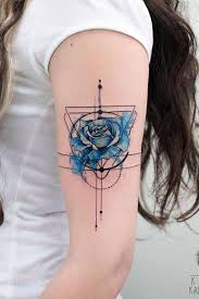 Tattoo Watercolor Geometric Geometry 32 Ideas Blue Rose Tattoos Geometric Tattoo Rose Tattoos