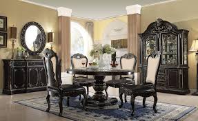 Gothic interior colors and materials dining room design ideas: Mcferran D5188 6060 Round Dark Ebony Gold Gothic Dining Table Set 5pcs D5188 6060 Set 5
