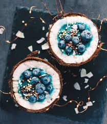 Fresh Coconut Filled With A Mixture Of Blended Pear Coconut Milk Blue Spirulina And Water This Combination Is And Smoothie Bowl Aesthetic Food Pretty Food