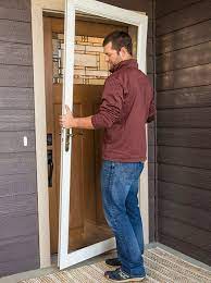 Once you've confirmed the hinge side of your storm door, place the hinge rail tight against the brickmould. Product Details