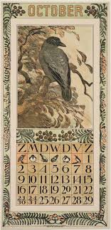 Heaveninawildflower October Calendar Page 1910 With An Illustration Of A Hooded Crow By Theodorus Van Hoytema 186 Vintage Calendar October Calendar Crow