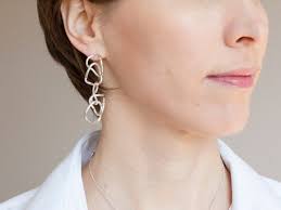 Long Sterling Silver Drop Earrings, Organic Silver Statement Dangle  Earrings
