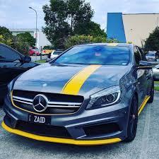 Beautiful Yellow Stripe Wrap On This Mercedes Amg A45 Great Work By Wrapcity Au Makeitstick Paintisdead Mercedes Benz Amg Mercedes A45 Amg Mercedes Car