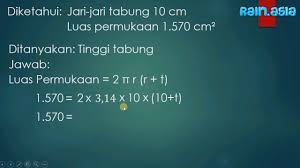 Luas permukaan tanpa tutup = luas selimut + luas alas. Cara Mencari Tinggi Tabung Dengan Jari Jari 10 Dan Luas Permukaan 1570 Youtube
