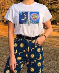 Celestial Moon Stars Outfit T Shirt Fall Vintage Boho Fashion Retro Outfits Aesthetic Clothes