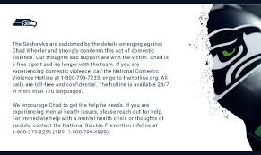 Upon initial reports of wheeler's arrest, the seahawks released a statement reading, we're aware of the situation and still gathering information. in response, the seahawks issued another statement hours later, condemning wheeler for his actions and offering thoughts and support for the victim. Dov Kleiman On Twitter Statement From The Seahawks On Chad Wheeler Https T Co Oxoqqohjv3