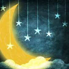 Night Time With Stars And Moon Drawing Photo Star Painting Moon Painting Star Art
