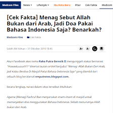 Saya pergi kemasjid bahasa arabnya adalah ذهبت إلى المسجد dibaca : Salah Menag Allah Bukan Dari Arab Jadi Kalau Berdoa Di Masjid Pakai Bahasa Indonesia Saja Turnbackhoax