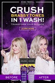 Crush Brassy Tones In 1 Wash With John Frieda Violet Crush Purple Shampoo And Conditioner De Purple Shampoo Purple Shampoo And Conditioner How To Lighten Hair