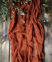 Terracotta Table Runner Cheesecloth Rustic Wedding Decor Etsy In 2020 Rustic Wedding Decor Orange Table Rusting Wedding