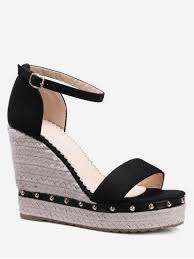 Ankle Strap Black Platform Sandals 34 Off Popular 2019 Ankle Strap Rivet Wedge Sandals In Black Zaful Shoes Style Wedge Heel S Ankle Strap Wedges Womens Shoes Wedges Ankle Strap Heels