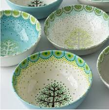 Winter Trees Any Season With Dot Borders For Bowls Pottery Painting Designs Ceramic Pottery Pottery