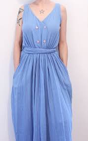 1980s Bright Baby Blue Gauzy Sundress Vest Dress Light Blue Sleeveless Cotton Maxi Dress With Pockets Maxi Dress Cotton Sundress Vest Dress