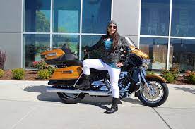 New 2015 Cvo Ultra Limited In Gold Rush Carbon Dust Sherri Wearing The Night Shimmer Bar And Shield Tank Top An Aviator Glasses Scarf Print Bling Earrings