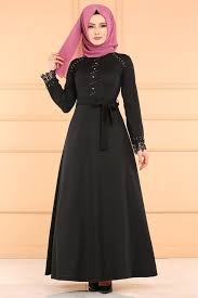 Modaselvim Elbise Dantel Detay Tesettur Elbise Pl828 Siyah Pakaian Islami Pakaian Baju Muslim