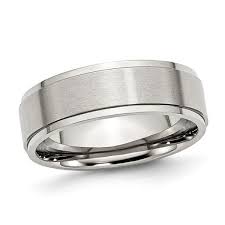 Men S 7 0mm Ridge Edge Comfort Fit Wedding Band In Stainless Steel Zales Mens Wedding Rings Stainless Steel Wedding Bands Steel Wedding Bands
