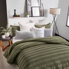 The twin duvet cover features a 100% cotton exterior that's perfect for cozy cuddles. Dkny Avenue Stripe Duvet Cover Olive Bedeck Home