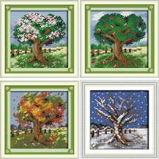 $8.48 save $0.00 (0%) sale: New Arrival Four Seasons Trees Dmc Counted Chinese Cross Stitch Kits Printed Cross Stitch Set Embroidery Needlework Package Aliexpress