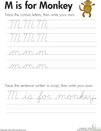 Cursive Handwriting M Is For Monkey Education Com Cursive Writing Worksheets Teaching Cursive Cursive