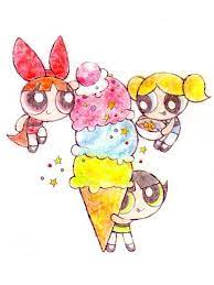 powerpuff girls having ice cream パワーパフガールズ キュートなスケッチ イラスト