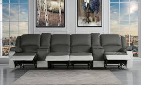4 Seat Large Classic Recliner Sofa With Cup Holders Home Theater Recliner Couch Grey White Mu Ashley Furniture Living Room Media Room Seating Room Seating