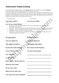 Consonant Vowel Linking Esl Worksheet By Aussieseoul