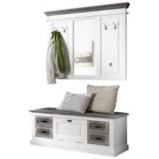 Set Hol Băncuță și Cuier Cu Oglindă Lemn Masiv Alb Maro Shabby Chic Room Home Decor Interior
