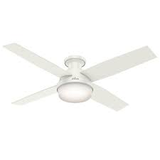 Hunter Dempsey 52 In Satin White Led Indoor Flush Mount Ceiling Fan With Light Kit And Remote 4 Blade Lowes Com Ceiling Fan With Light Fan Light Ceiling Fan