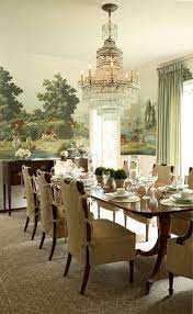 On Trend Panoramic Wall Mural Installation Traditional Wallpaper Patterned Fabric Look H Elegant Dining Room Dining Room Design Dining Room Interiors