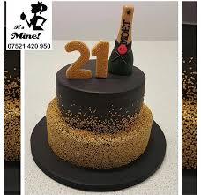 Birthday Black And Gold Cake Ideas A Gold And Black Ombre Twenty First Birthday Cake With A Bottle Of Moet Coming Out The Top By It S 21st Birthday Cakes 25th Birthday Cakes 60th Birthday Cakes