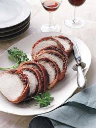 Bacon Wrapped Pork Loin With Cherries Recipe Recipe Bacon Wrapped Pork Christmas Food Dinner Christmas Recipes Easy
