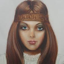 KEITH ENGLISH '60s HIPPIE flower child mcm art painting vtg hollywood girl  love