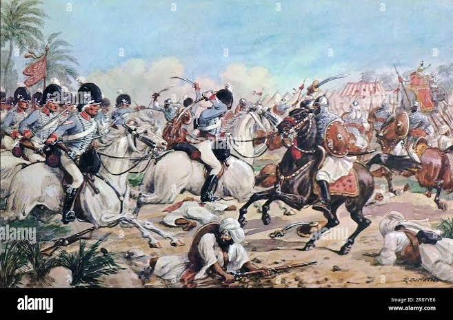 BATTLE OF LASWARI 1 November 1803 during the Second Anglo-Maratha War. Painting by Richard Simkin Stock Photo - Alamy