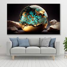 tablou sfera abstracta turcoaz si auriu – The Print Studio