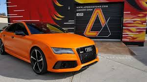 Black And Orange Car Wrap Audi Rs7 Vinyl Wrapped In Avery Satin Orange Originally Black The Roof Handles Mirrors Are Also Wrapped In Gloss Black Orange Car Bmw Vinyl Wrap