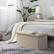 Remove the tufted cushion top to reveal a generous storage area for organizing clothes, blankets. Youdenova 30 Inches Storage Ottoman Bench Foldable Footrest Shoe Bench With 80l Storage Space End Of Bed Storage Seat Support 350lbs Linen Fabric Beige Pricepulse