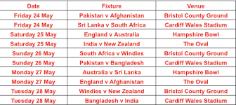 Official Warm Up Fixtures For Icc Mens Cricket World Cup