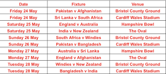 official warm up fixtures for icc mens cricket world cup