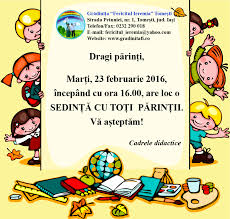 Parintii pun accent pe boli si nu pe dezvoltarea emotionala. 23 Februarie Sedinta Cu Parintii GrÄƒdiniÈ›a Fericitul Ieremia TomeÈ™ti