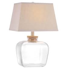 Dsi Fillable 20 25 In Clear Glass Table Lamp With Linen Shade 16493 The Home Depot Clear Glass Table Lamp Glass Lamp Glass Table Lamp