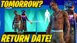 It was added in april last year as part of the astronomical epic games hasn't officially confirmed the return of the travis scott skin. Travis Scott Skin Return Release Date Travis Scott Is Coming Back To The Item Shop Youtube